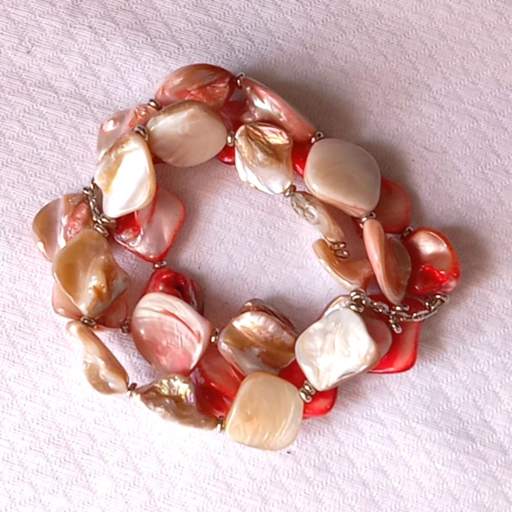 Triple Strand Dyed Natural Shell Bracelet Stretches to 8.5"